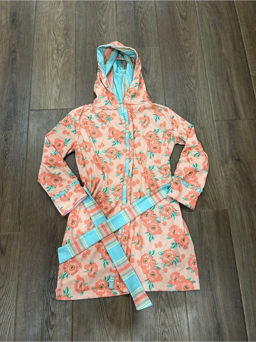 Matilda Jane Peach Floral Robe with Mint Leaf Accents